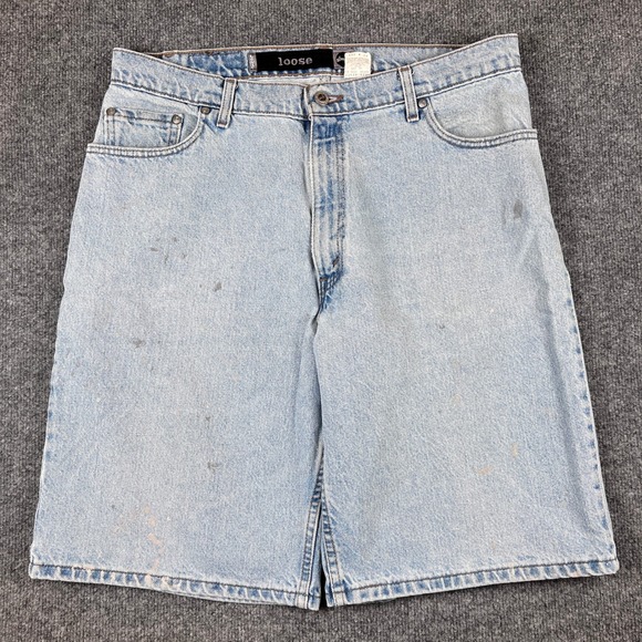 Vintage Levis Silver Tab Shorts Mens 36 Blue Denim Jorts Baggy 90s Made in USA - Picture 1 of 13